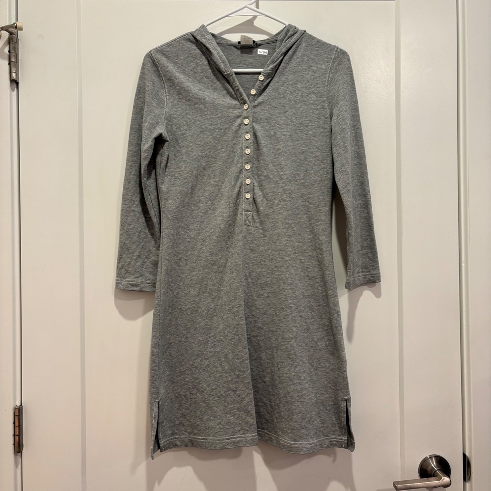 J.Crew Womens XS Gray Henley Hoodie Dress 3/4 Sleeve Cotton Blend Heathered